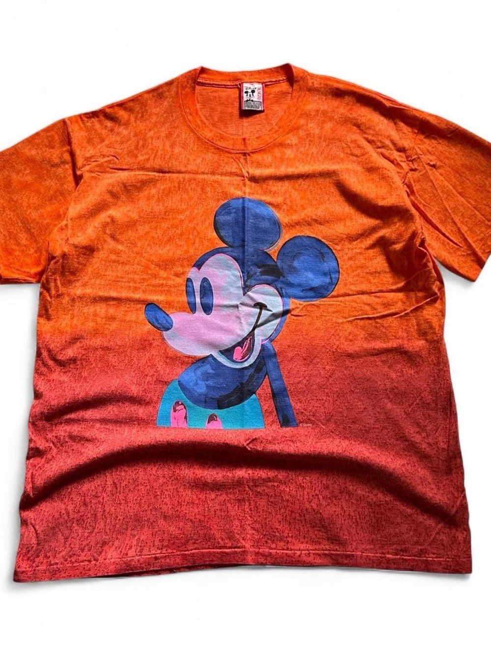 Vintage 1990s Orange Red Disneyland Mickey Mouse Graphic Tee XXL